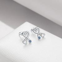 Sterling Silver Nurse Stethoscope with Blue Crystal Stud Earrings