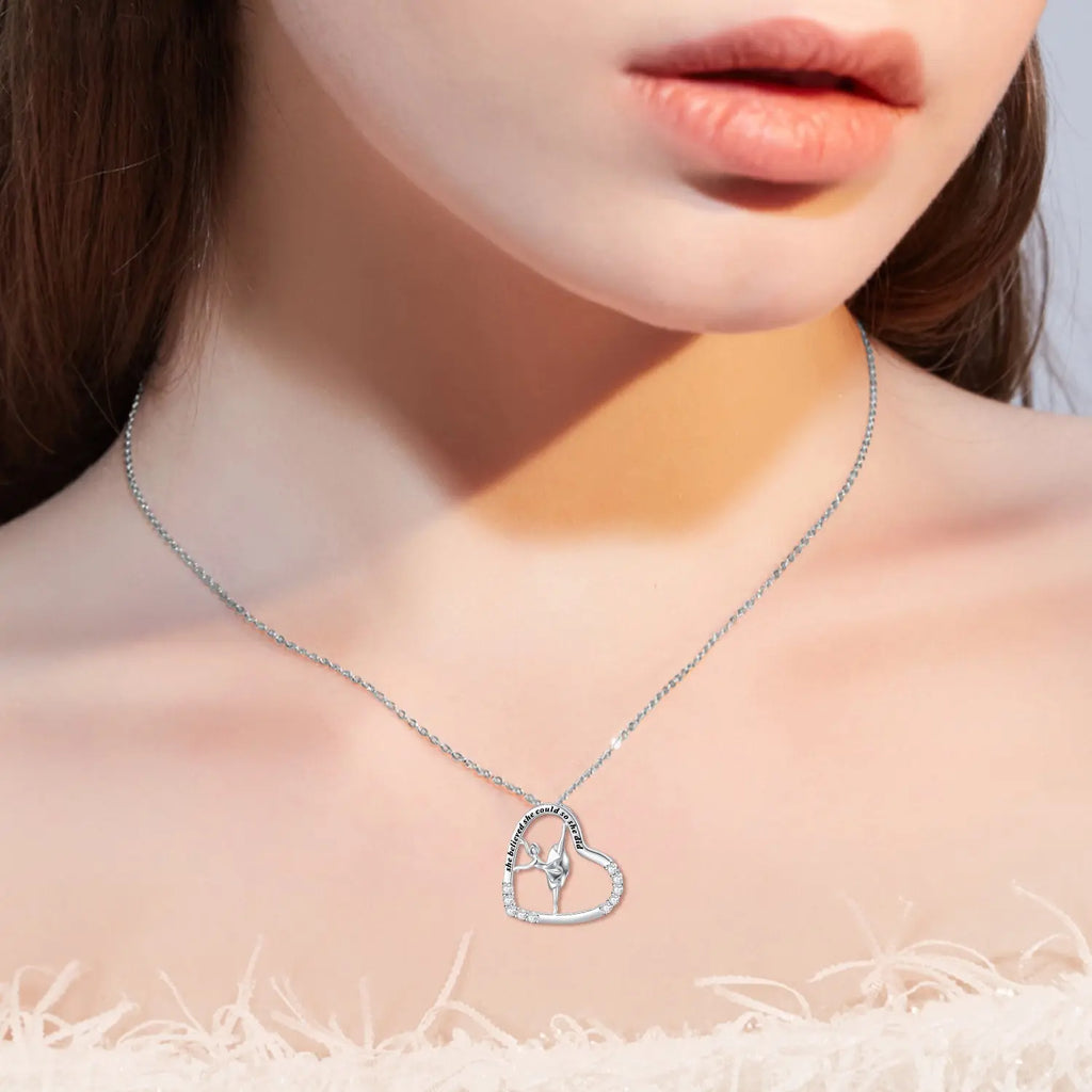 925 Sterling Silver Heart Ballerina Dancer Pendant Necklace – Ballet Dance Jewelry - N&P Colletion