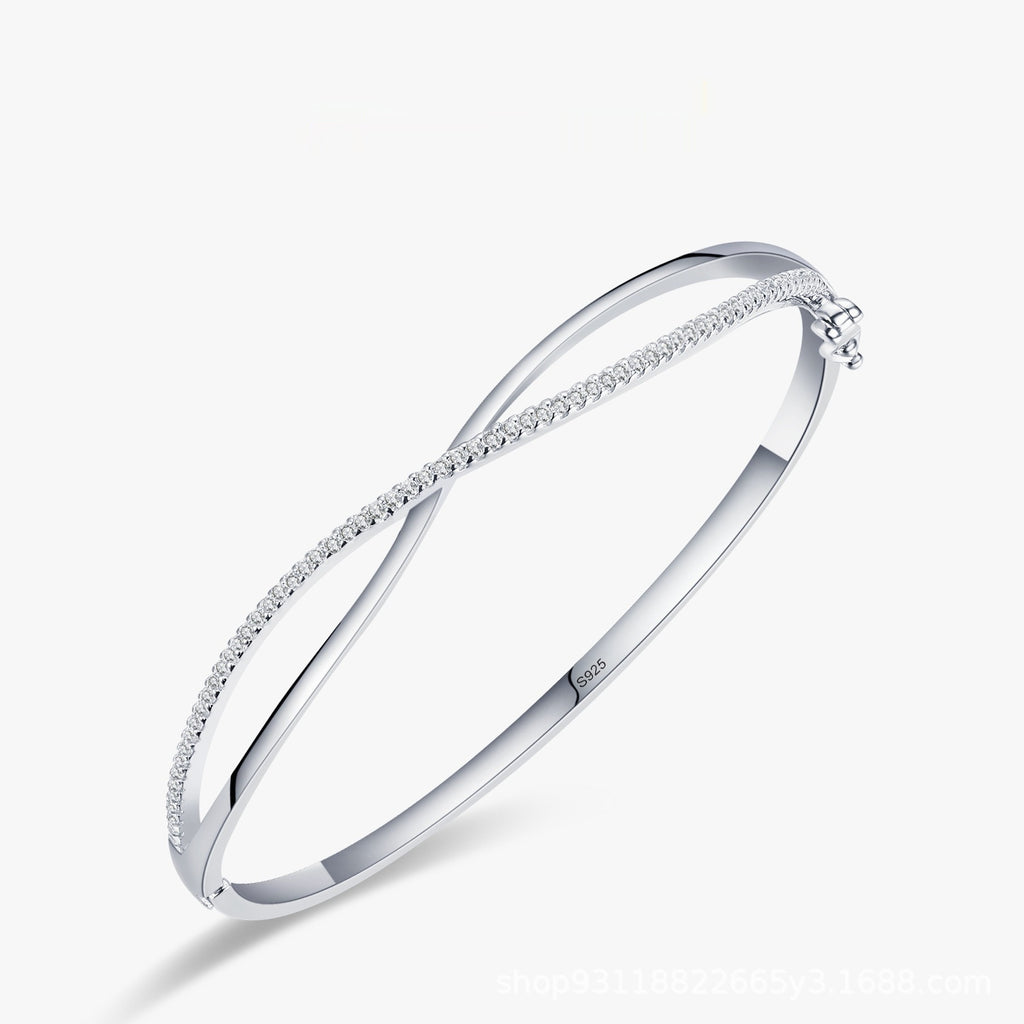 S925 Sterling Silver Cross Diamond Opening Bracelet Temperament Wild