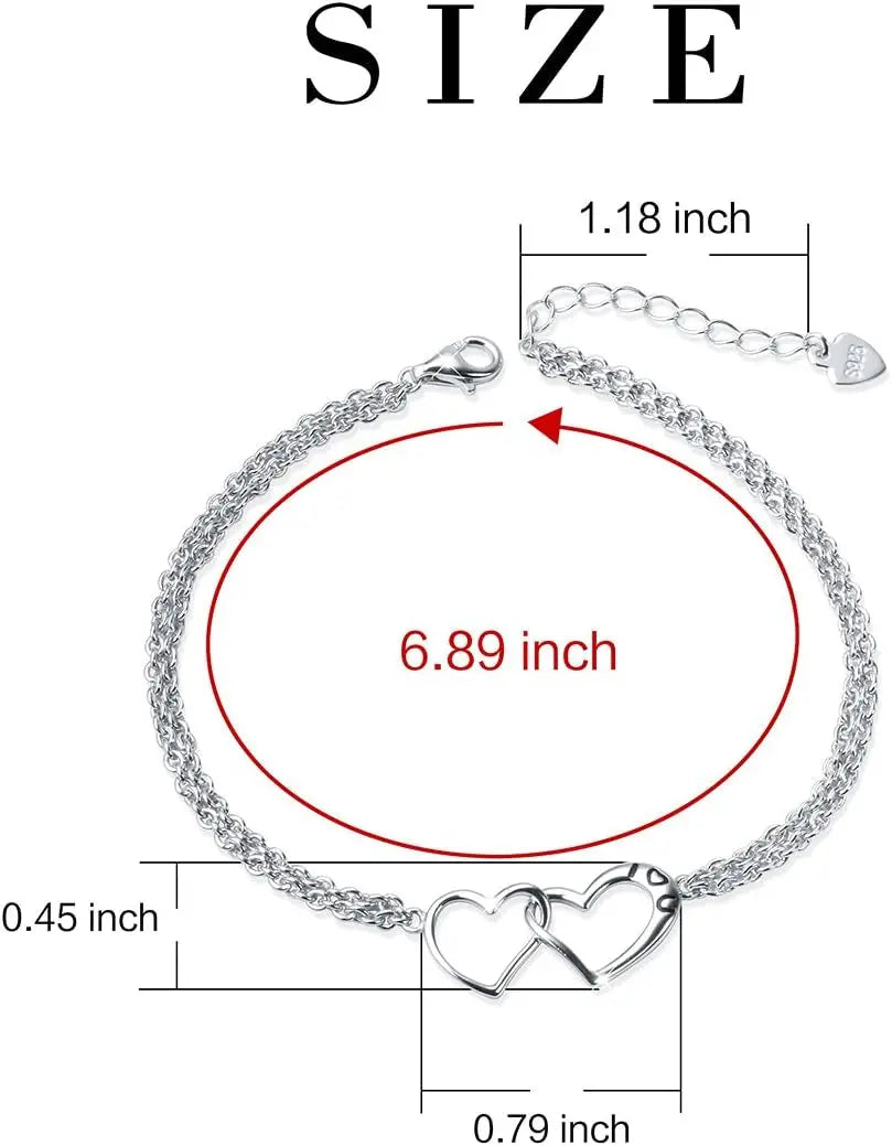S925 Sterling Silver I Love U Forever Love Heart Double Chain Bracelets