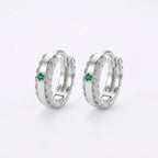 925 Sterling Silver Elegant Silver Green Emerald and Cubic Zirconia Huggie Hoop Earrings
