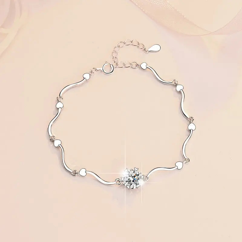 Simple Womens 1-Carat Moissanite Snowflake Bracelet In Sterling Silver