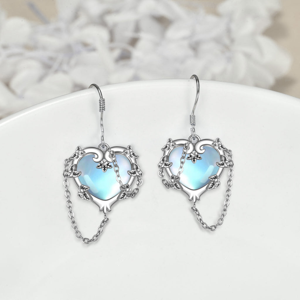 Heart Moonstone Earrings 925 Sterling Silver