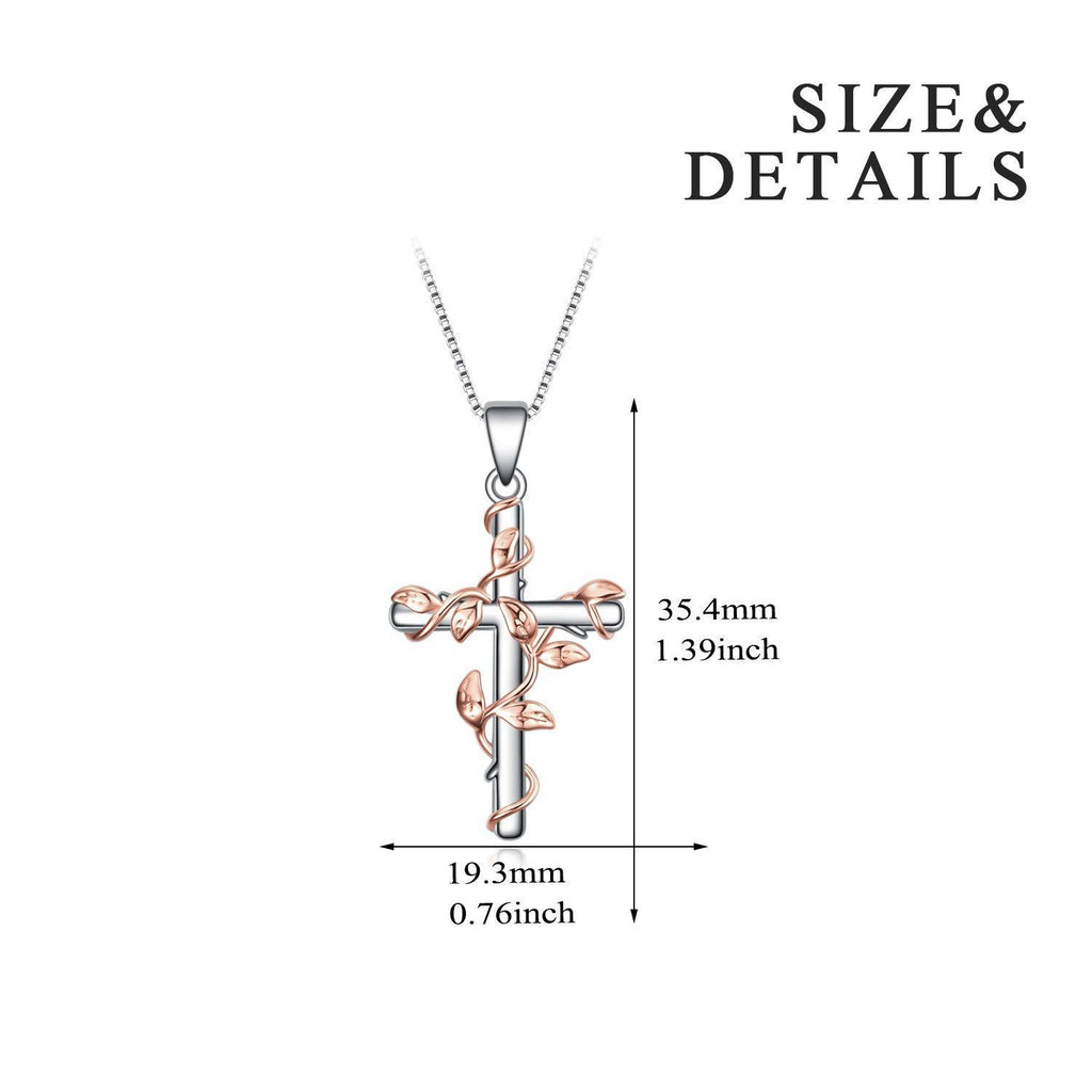 Sterling Silver Rose Flower Cross Pendant Necklace