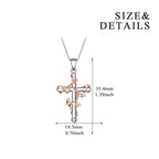 Sterling Silver Rose Flower Cross Pendant Necklace