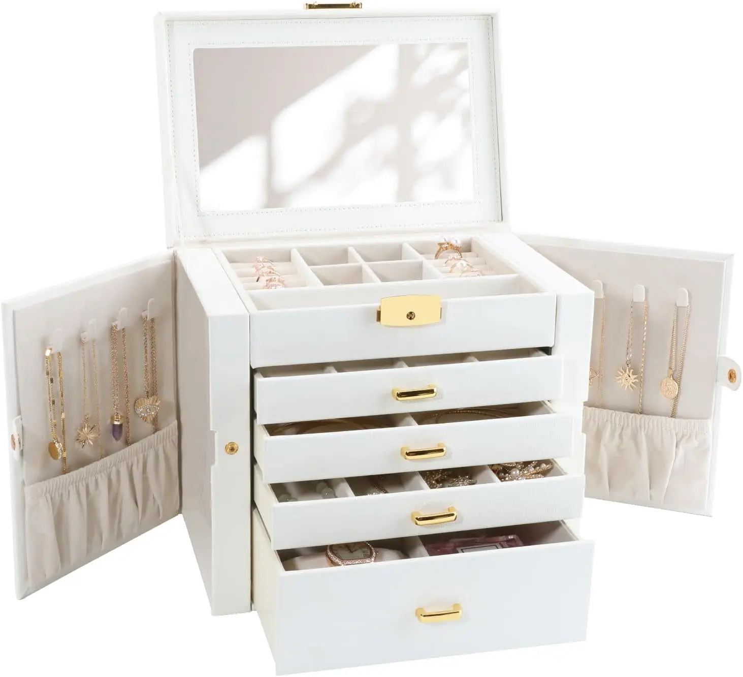 Large Jewelry Boxe 5 Layers 4 Drawers Jewelry Box with Handle 