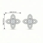 925 Sterling Silver Elegant CZ Clover Stud Earrings with Intricate Filigree Details in Shimmering White Metal