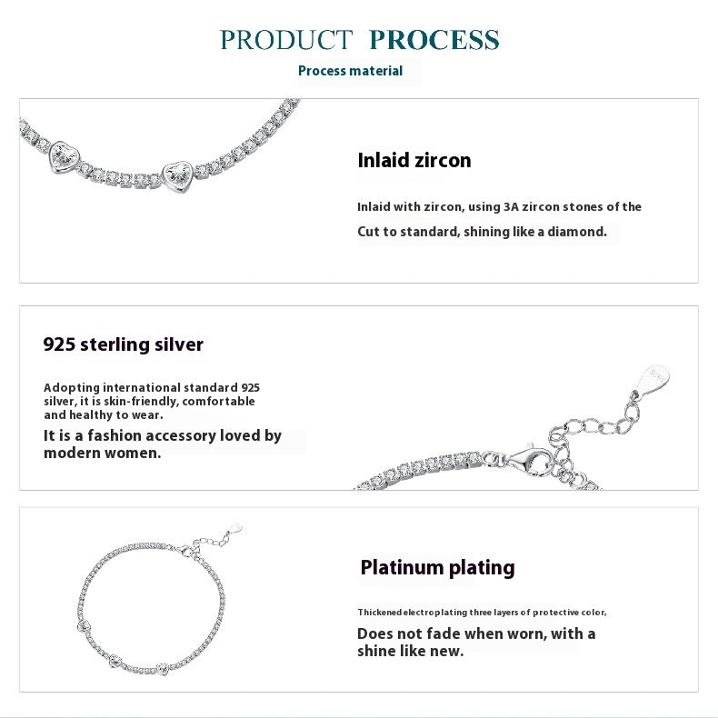 S925 Loving Heart In Sterling Silver Shining Zircon Bracelet
