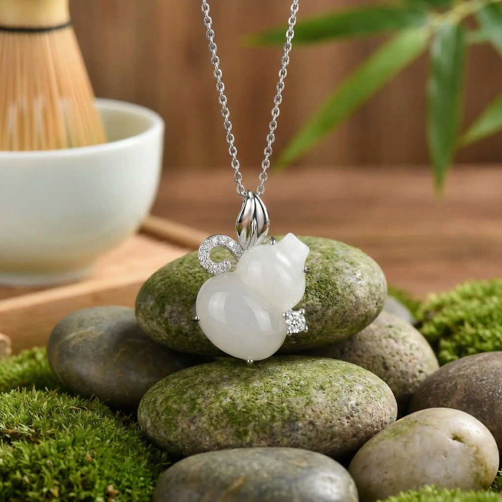 925 Sterling Silver Elegant White Gourd Pendant Necklace with Shimmering Silver Accents NP Collection