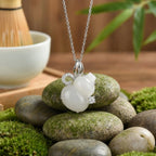 925 Sterling Silver Elegant White Gourd Pendant Necklace with Shimmering Silver Accents NP Collection