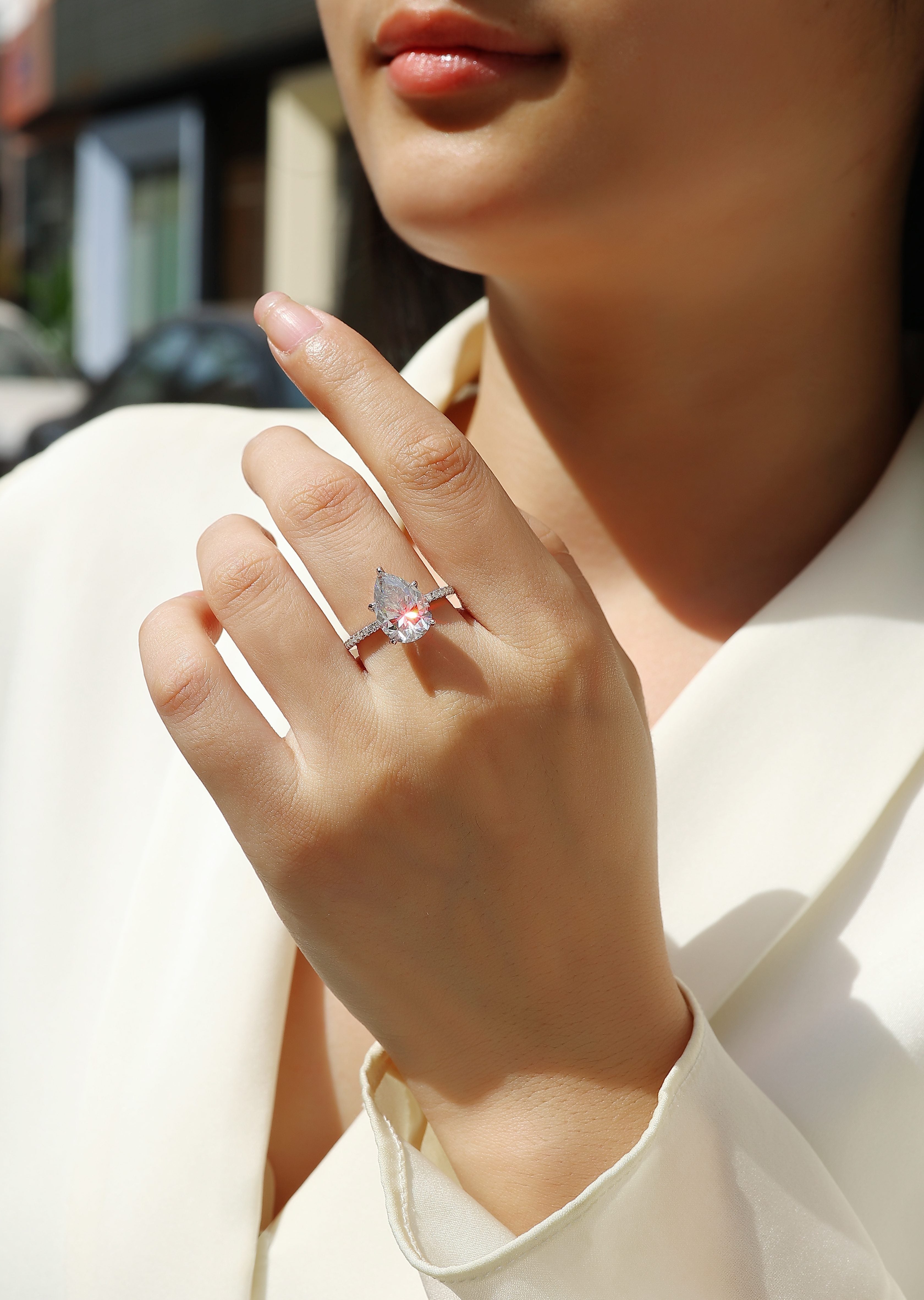 Light And Shadow - Moissanite S925 Sterling Silver And Platinum Diamond Ring