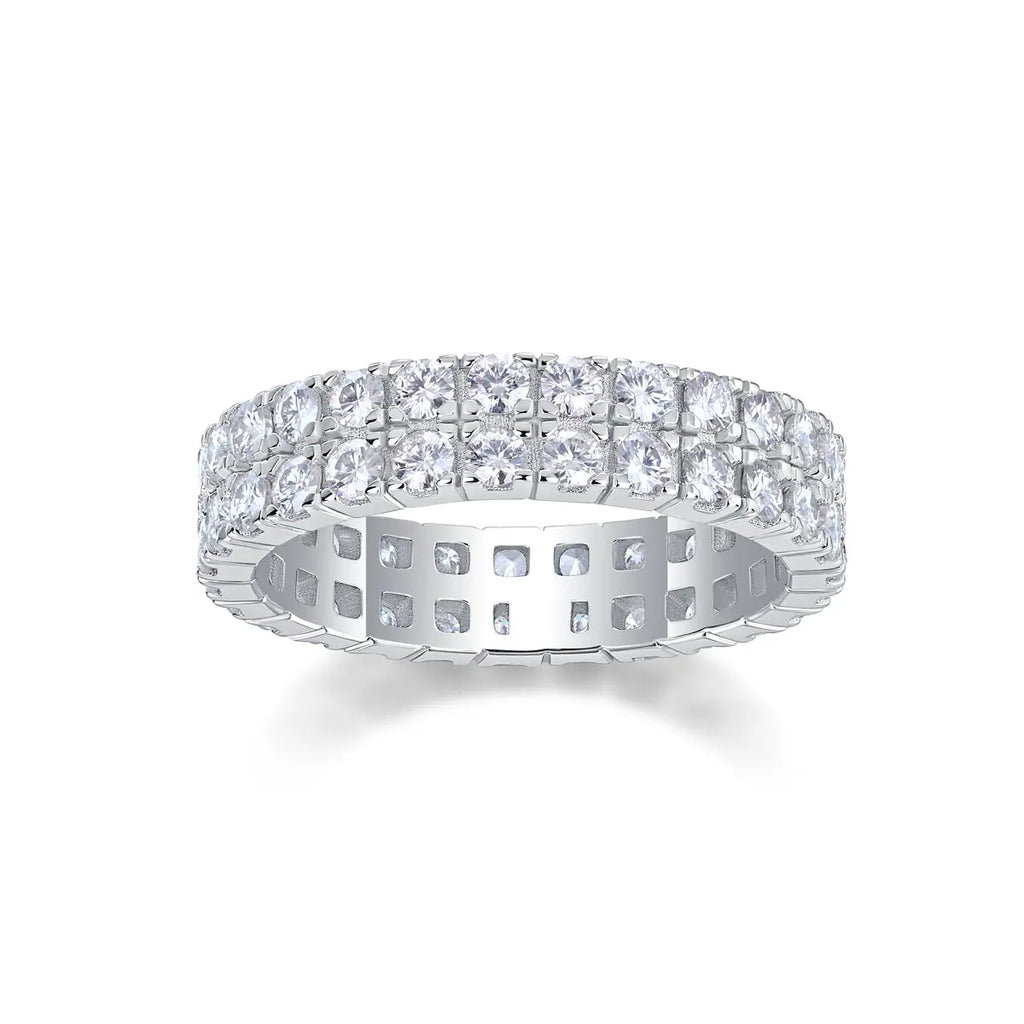Multi-Row Diamond Moissanite Silver Ring 