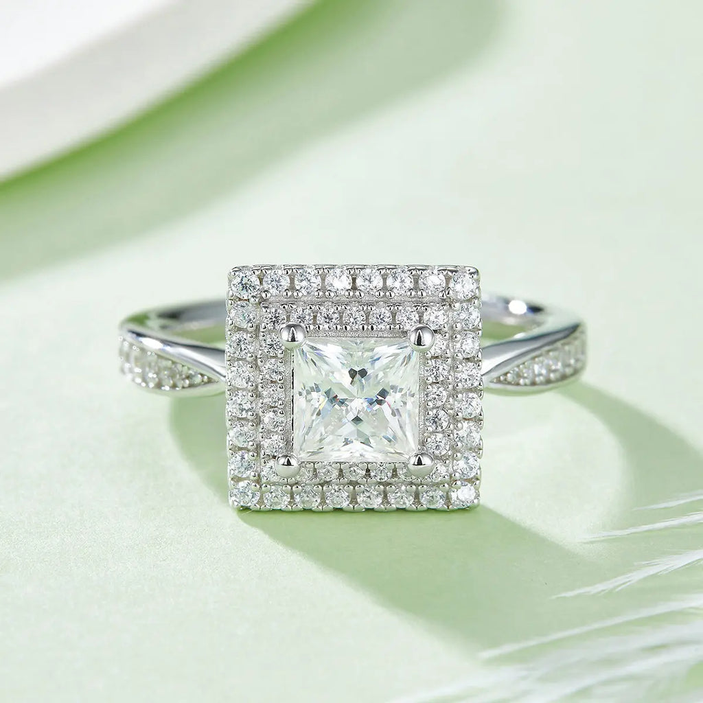 Square Moissanite S925 Platinum-Plated Silver Ring – Luxurious Light Luxury Jewelry NP Collection