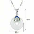 925 Sterling Silver Elegant White Jade Ping An Kou Pendant Necklace with Colorful Enamel and Zircon Detailing NP Collection