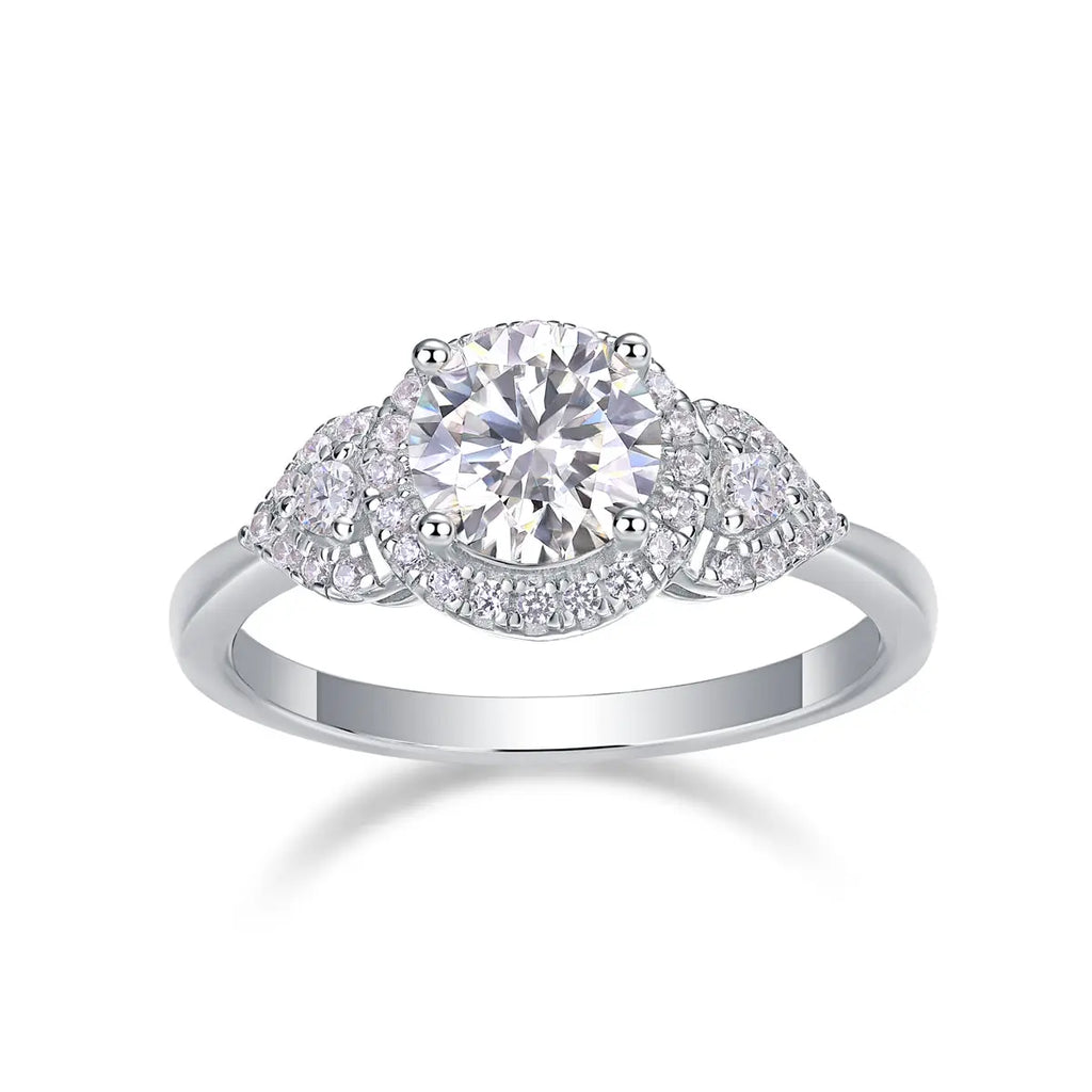 Large Diamond Wedding Ring with Moissanite Silver Ring 