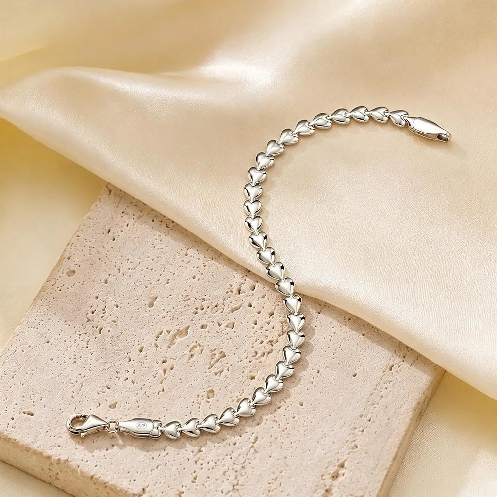 Sterling Silver Hypoallergenic Heart Bracelet Dainty 925 Silver Bracelet