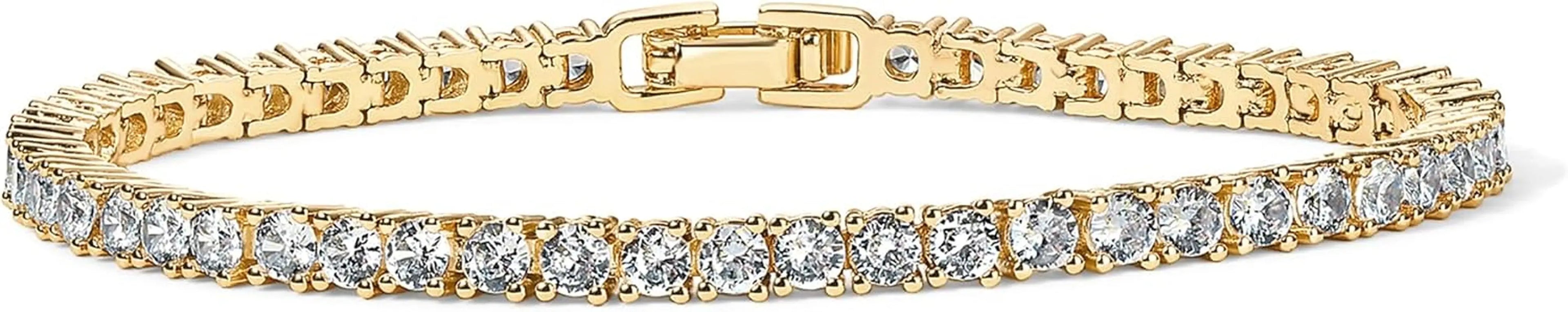 14K Gold Plated 3Mm Cubic Zirconia Classic Tennis Bracelet 