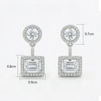 925 Sterling Silver Sophisticated Round and Emerald Cut CZ Double Halo Drop Earrings