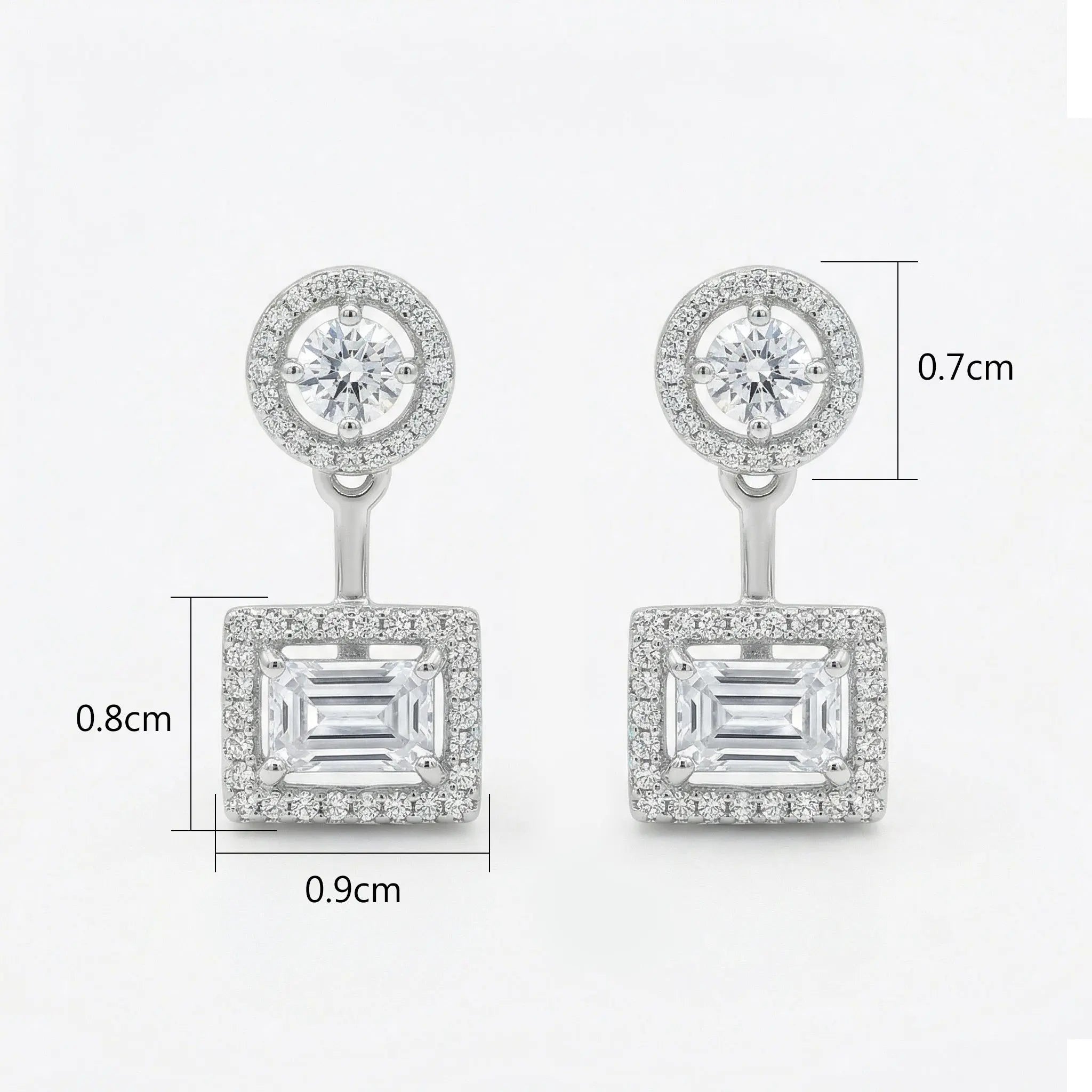 925 Sterling Silver Sophisticated Round and Emerald Cut CZ Double Halo Drop Earrings