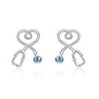Sterling Silver Nurse Stethoscope with Blue Crystal Stud Earrings