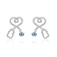 Sterling Silver Nurse Stethoscope with Blue Crystal Stud Earrings