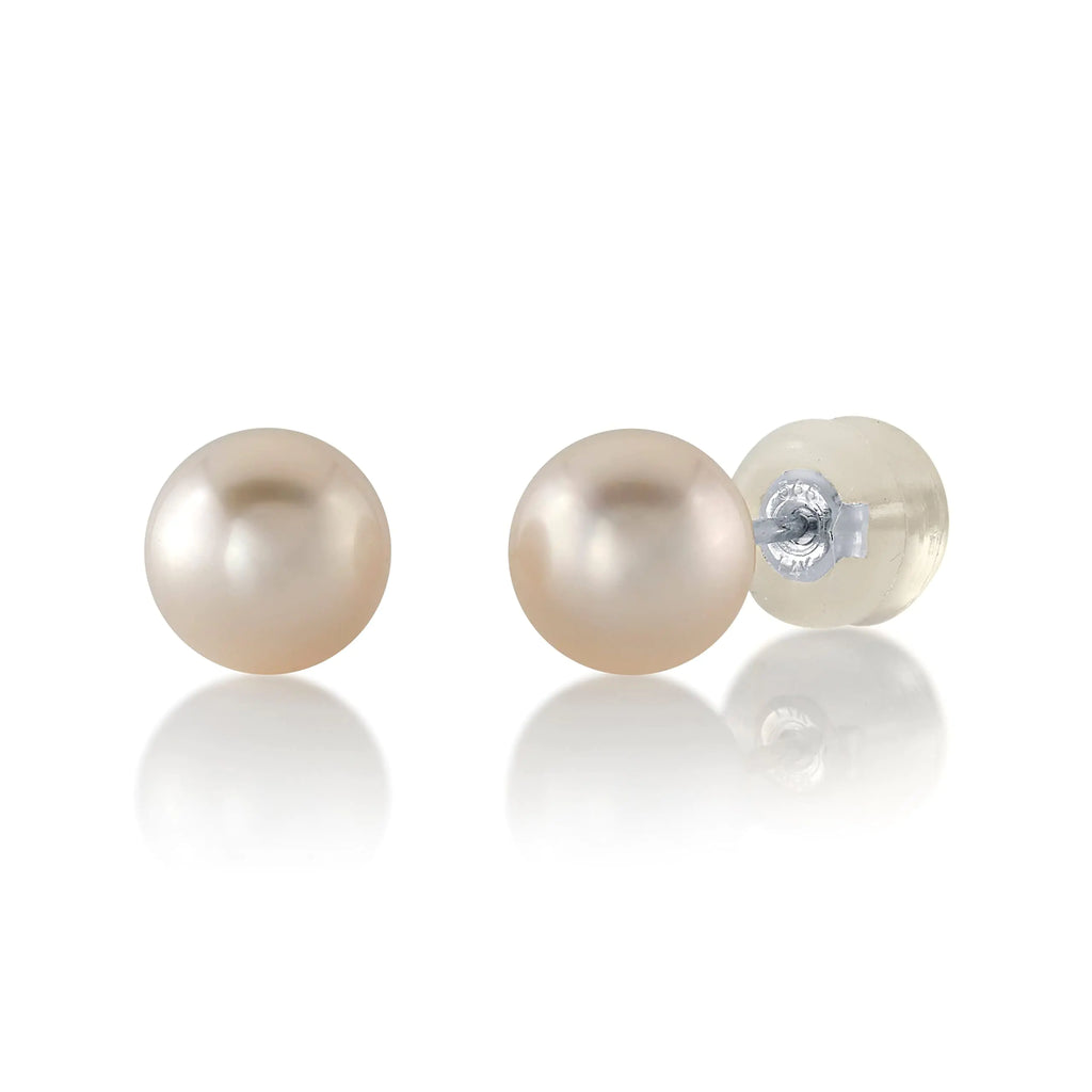 THE PEARL SOURCE 6.0-6.5mm White Japanese Akoya Real Pearl Earrings for Women - 14k Gold Stud Pearl Earrings | Hypoallergenic Earrings with Genuine Cultured Pearls