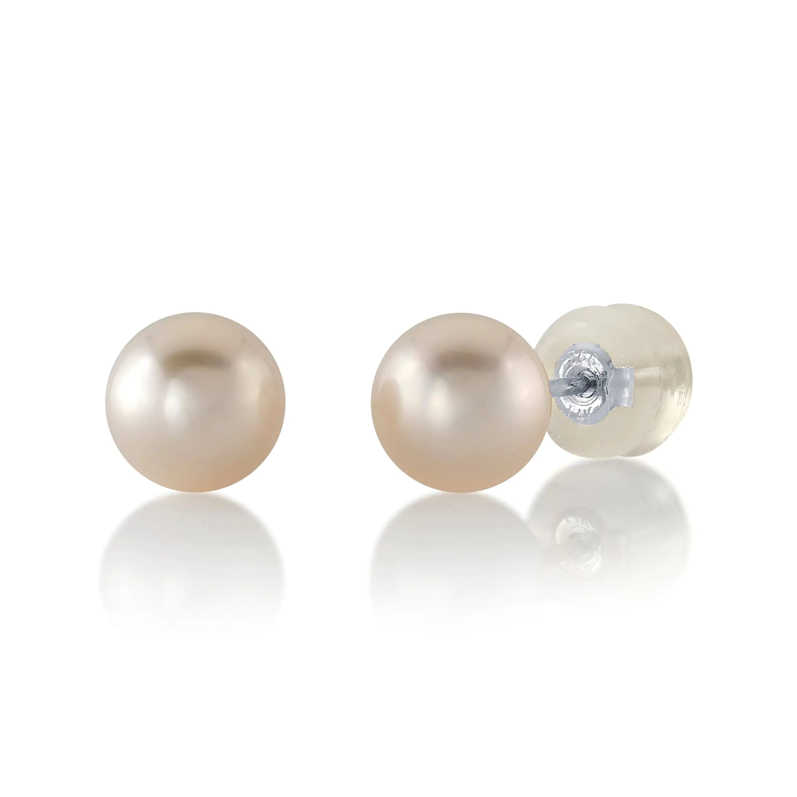 THE PEARL SOURCE 6.0-6.5mm White Japanese Akoya Real Pearl Earrings for Women - 14k Gold Stud Pearl Earrings | Hypoallergenic Earrings with Genuine Cultured Pearls