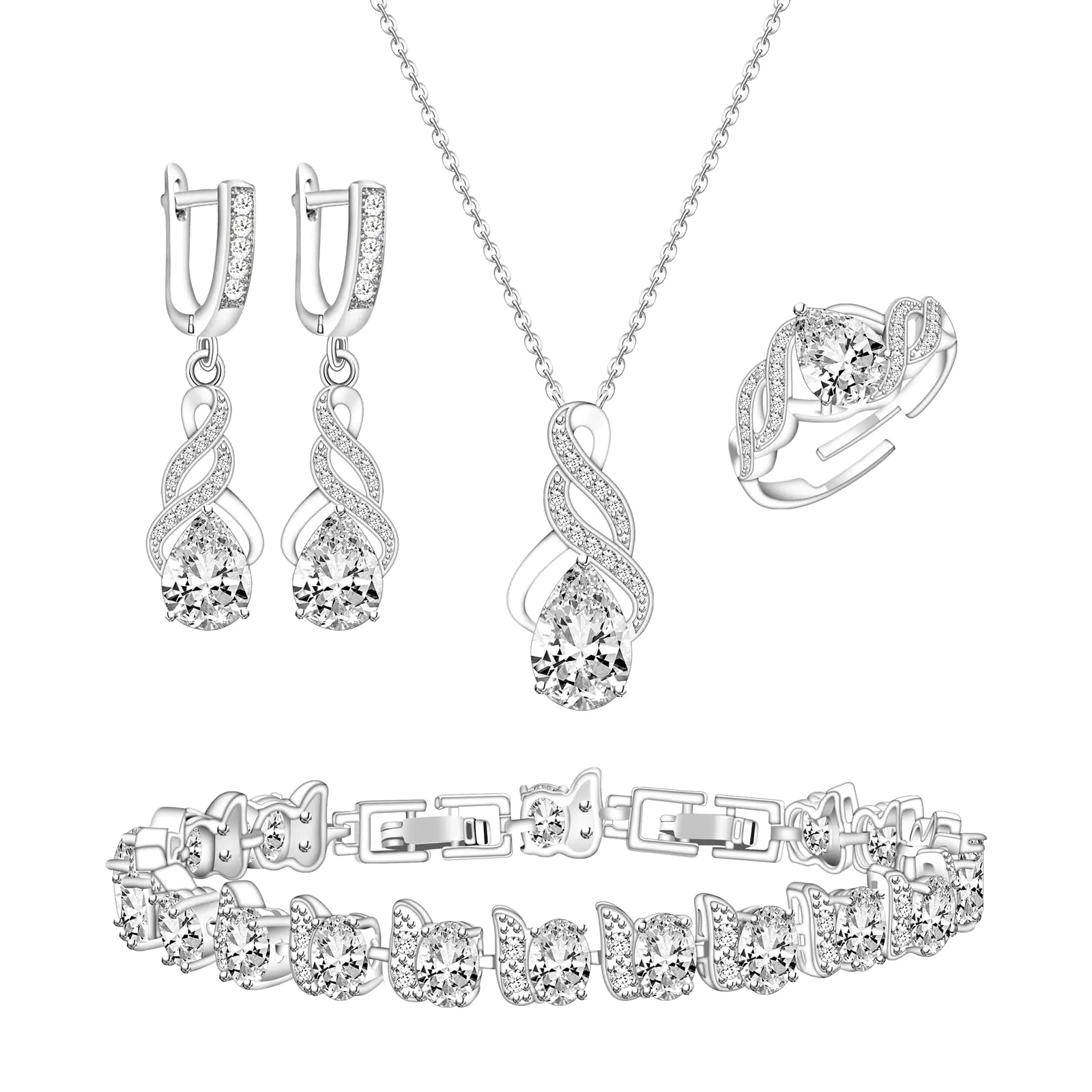 Jewelry Set for Women Teardrop Earrings Ring Necklace Bracelet