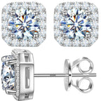 Moissanite Earrings For Women 0.38-2.0CT 18k Gold Plated Moissanite Stud Earrings Square Halo Moissanite Earrings 925 Sterling Silver Hypoallergenic Earrings for Women Men D Color VVS1 Clarity