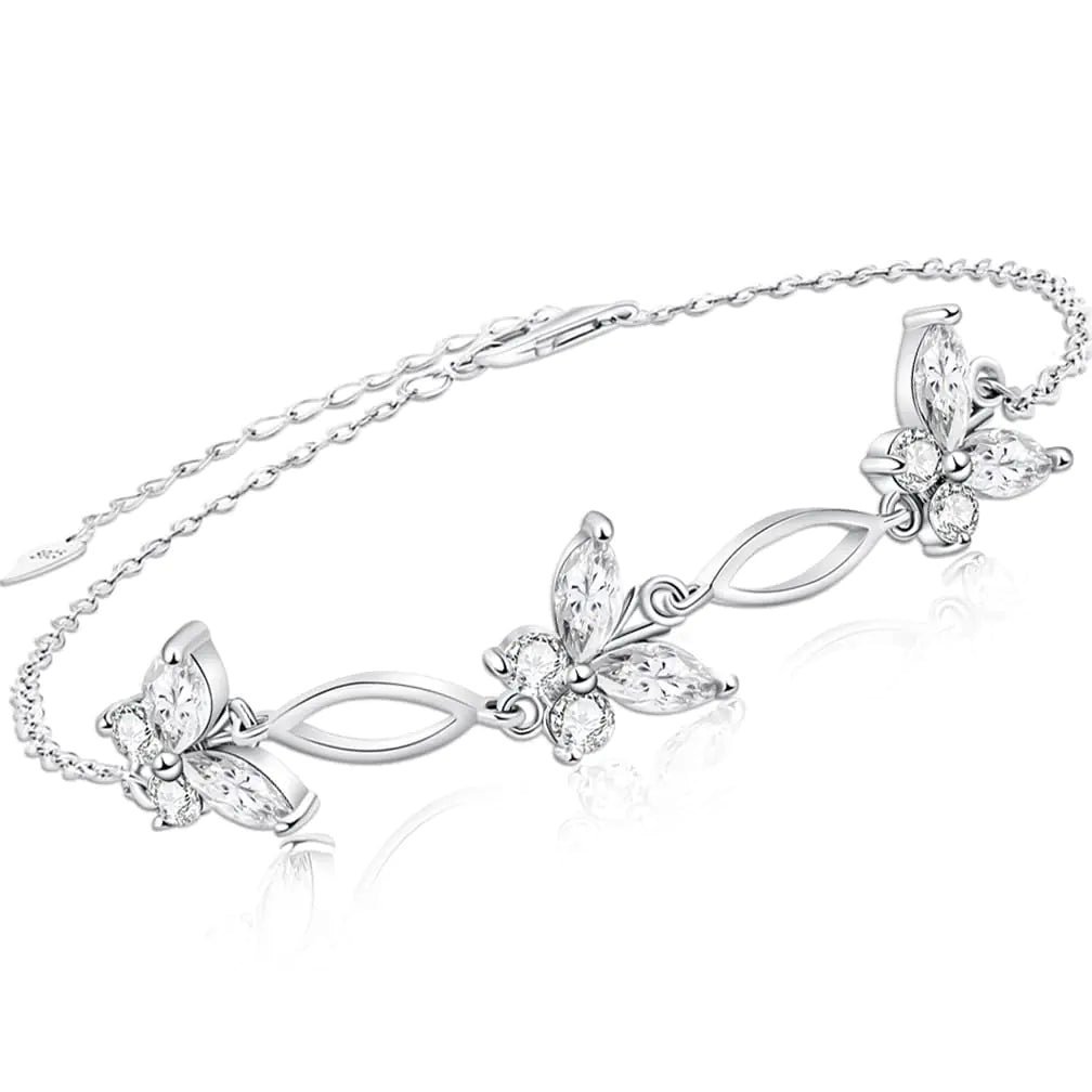 925 Sterling Silver White Butterflies Bracelet