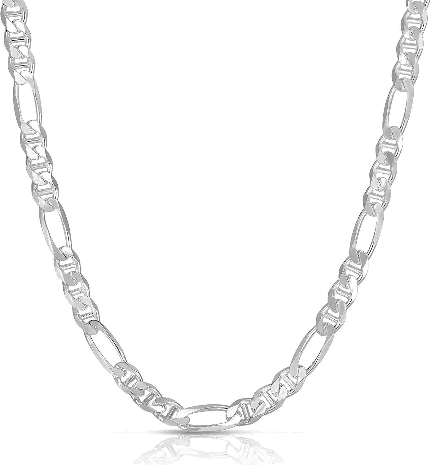 Italian Solid Figarucci Figaro Mariner Flat Link Chain Necklace For Men