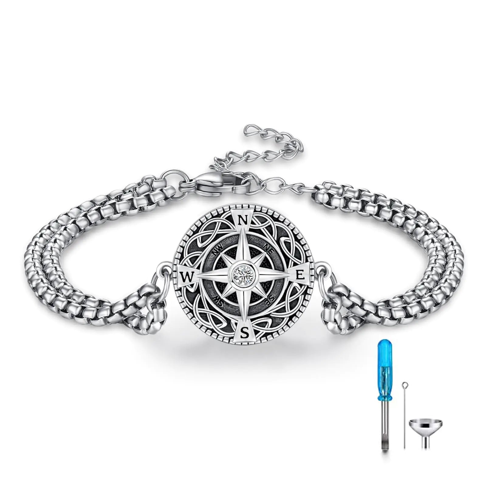 Compass Urn Bracelet for Ashes 925 Sterling Silver