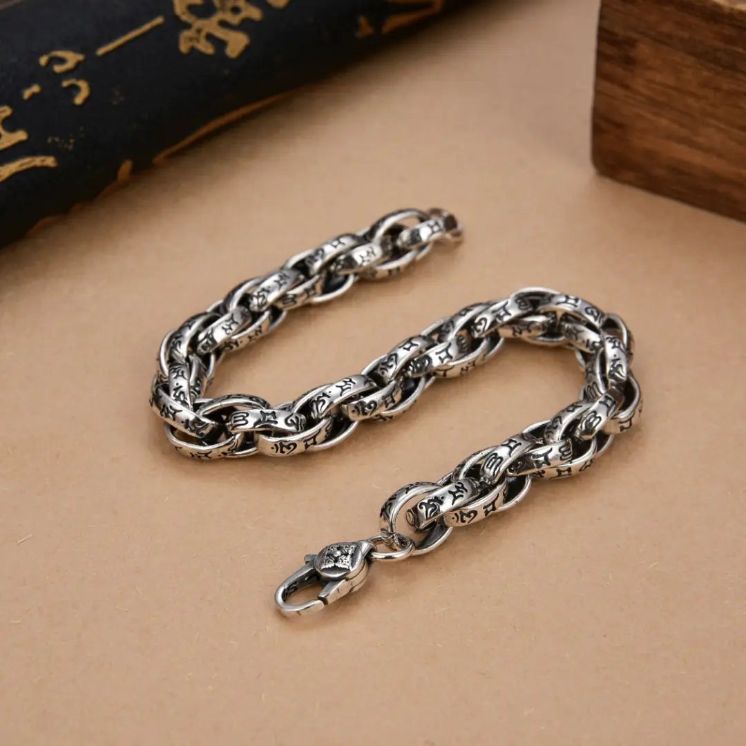 Retro Distressed Sterling Silver Mantra Bracelet