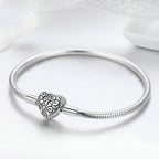 S925 Silver Bracelet with Heart Charm and Snake Chain