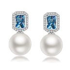 Jiamiaoi Pearl Diamond Earrings 925 Sterling Silver Pearl Earrings Big Fresh Water Pearl Stud Earrings with Cubic Zirconia Pearl Studs White/Gray Pearl Earrings Stud Come with Gift Box