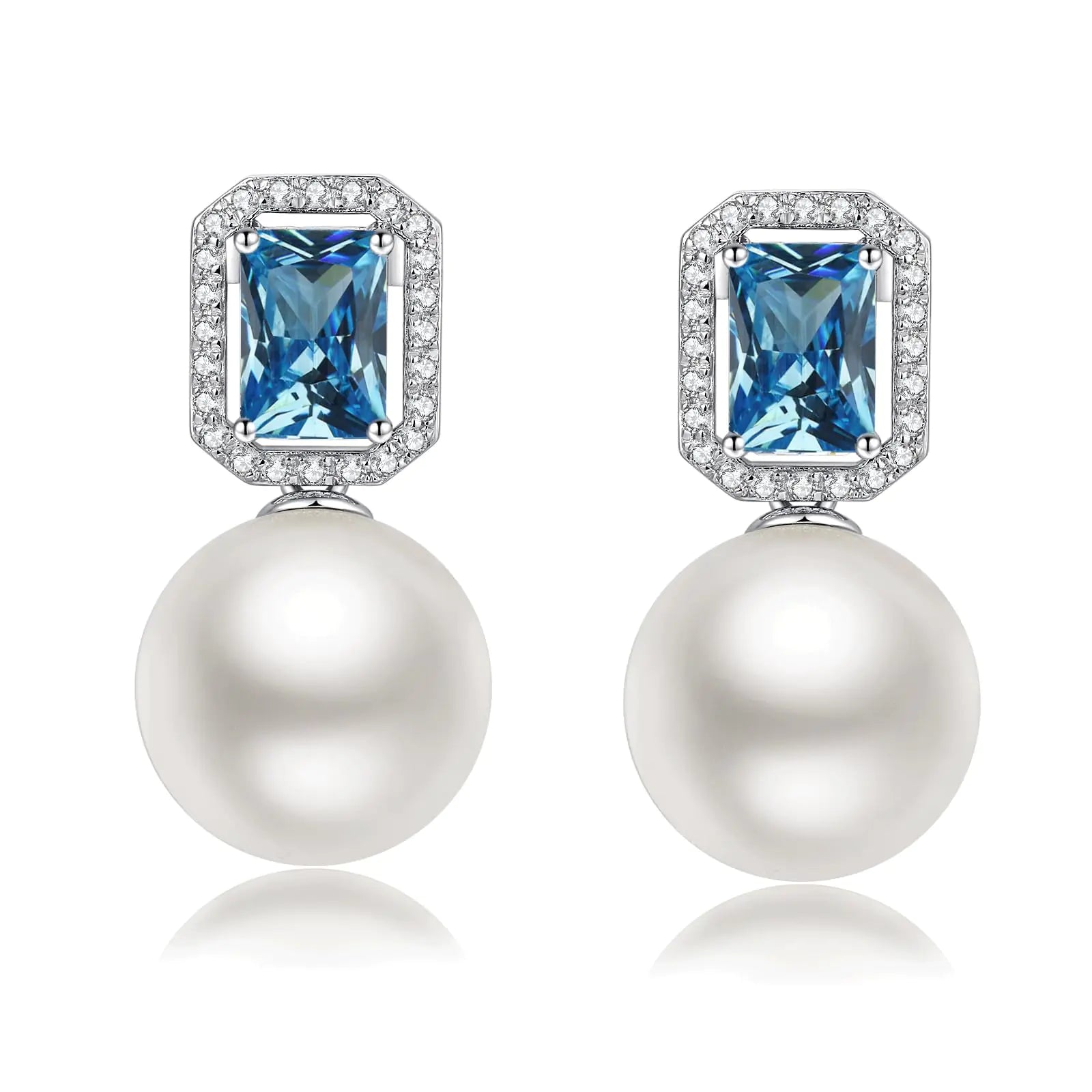 Jiamiaoi Pearl Diamond Earrings 925 Sterling Silver Pearl Earrings Big Fresh Water Pearl Stud Earrings with Cubic Zirconia Pearl Studs White/Gray Pearl Earrings Stud Come with Gift Box