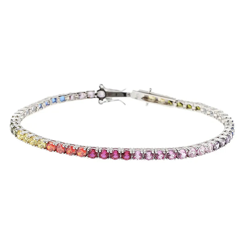 S925 Sterling Silver Colorful Zircon Tennis Bracelet